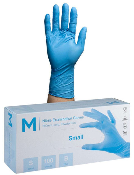 Nitrile Heavy Gauge 300mm Extra Long Cuff Powder Free Gloves - 100 Pack