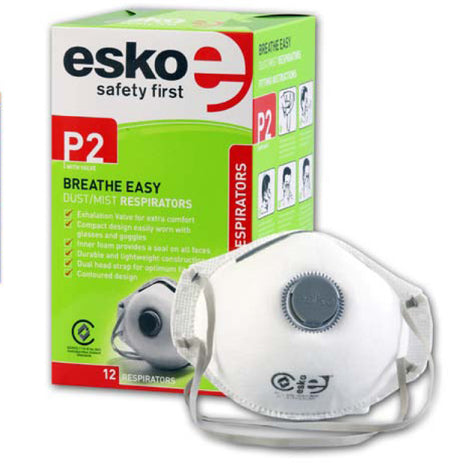 Esko Breathe Easy Disposable Valved Dust / Mist Respirator Masks P2 Rated 12pk
