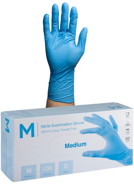 1000 Disposable Blue Nitrile Long Cuff Powder Free Gloves Pack