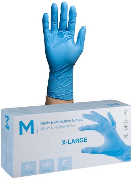 1000 Disposable Blue Nitrile Long Cuff Powder Free Gloves Pack