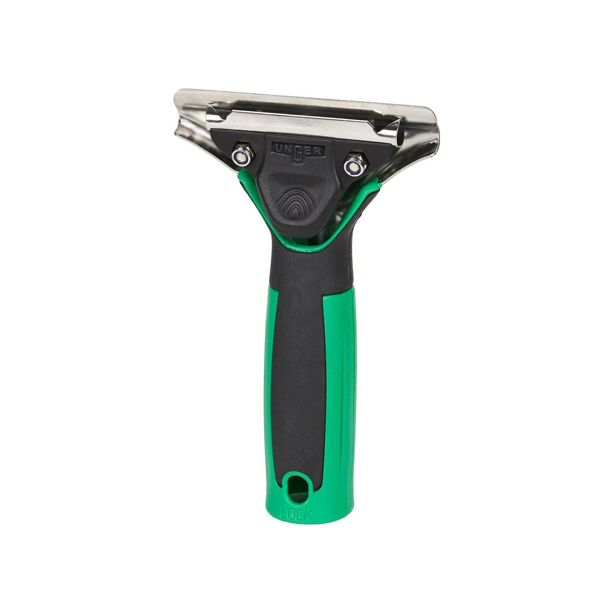 Green and black squeegee on a white background