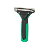 Green and black squeegee on a white background