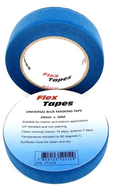 72 Rolls - 24mm Buy The Box - Flex Premium Universal Blue Interior / Exterior Masking Tape