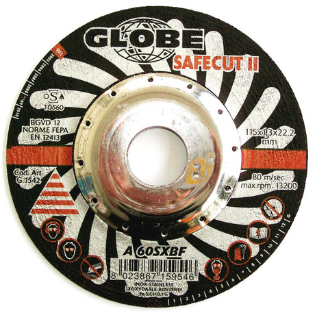 Globe Safecut Depressed Centre Thin Inox Cutting Wheels 115 x 1.3 x 22