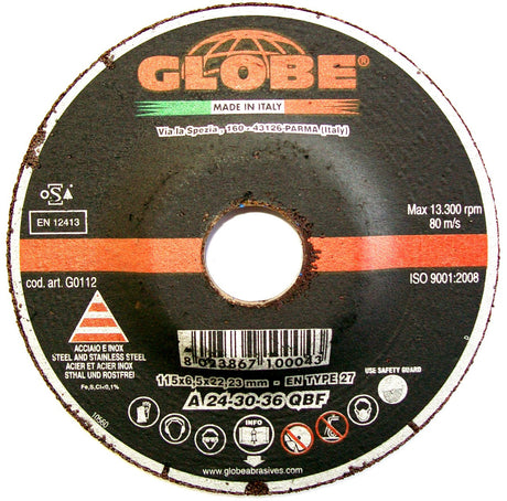Globe Reinforced Metal INOX Grinding Wheels 115 x 6.5 x 22