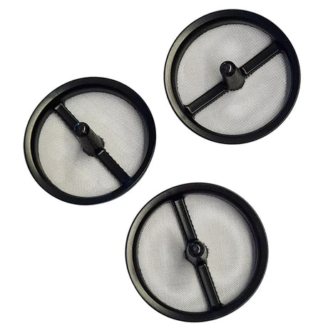 Three round Graco black mesh filter