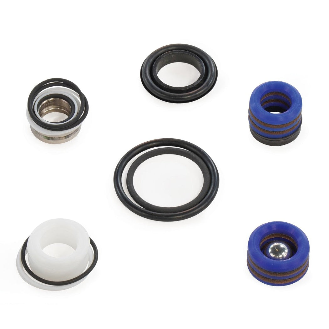 Set of mechanical seals and gaskets on a white background