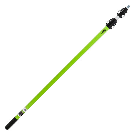 A green Haydn fibreglass extension pole with black ends and a threaded aluminum head.