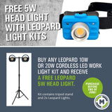 Almax Leopard Cordless LED Work Light Kit Includes 2 Lights And Adjustable Stand - Free Head Lamp