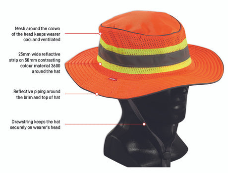Hi-Vis Full Brim Safari Sun Protection Hat