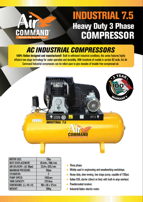 Air Command 7.5HP Industrial Three Phase Air Compressor Brochure