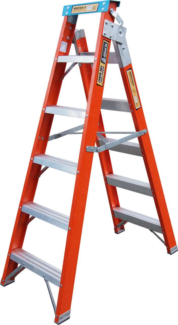 King Fiberglass 1.8M (6ft) Step Extention Ladder 160kg Industrial Load Rating