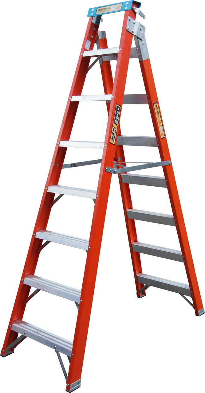 King Fiberglass 2.4M (8ft) Step Extention Ladder 160kg Industrial Load Rating