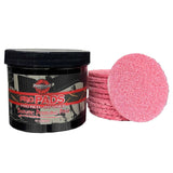 Container of ProPads with pink polishing pads on a white background
