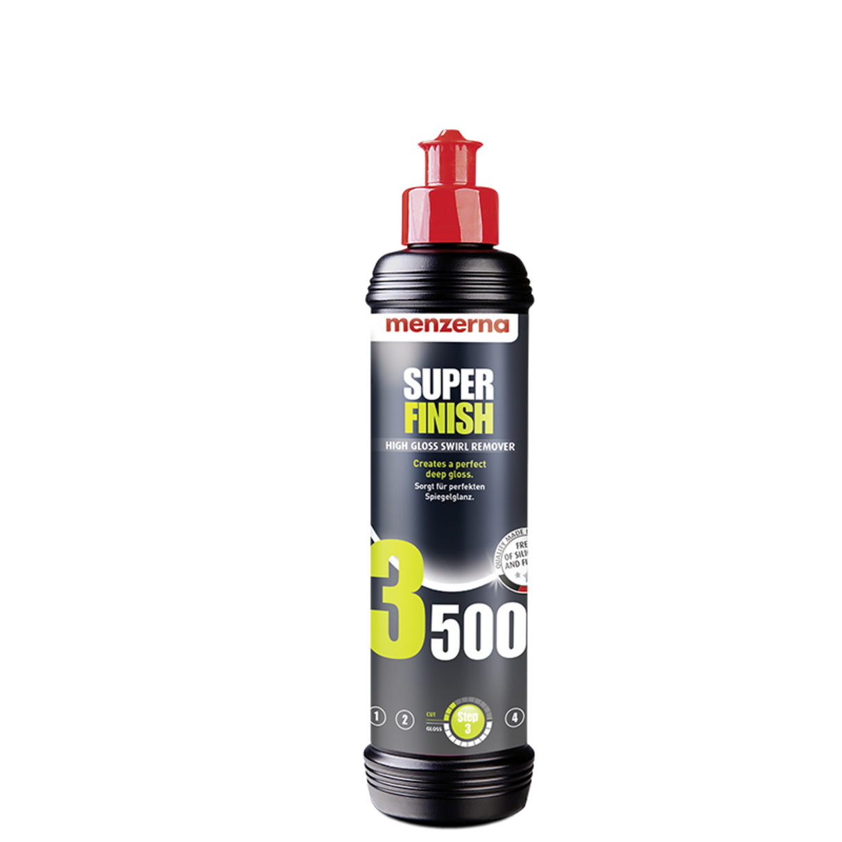Menzerna Super Finish 3500 car polish bottle on a white background