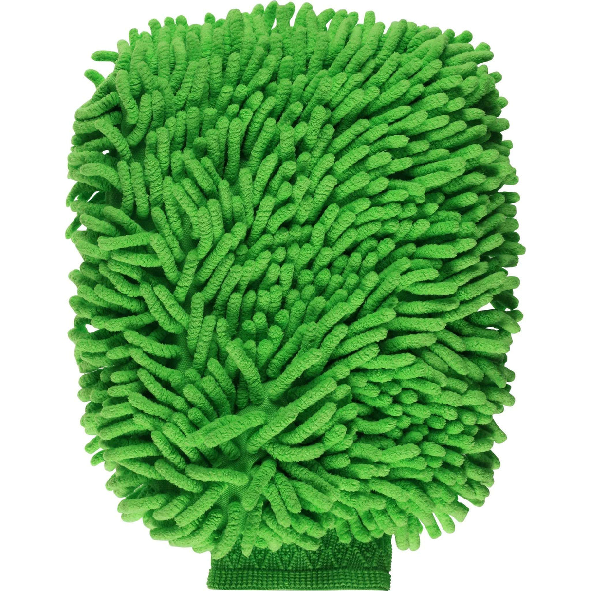Green microfiber cleaning pad on a white background