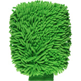 Green microfiber cleaning pad on a white background