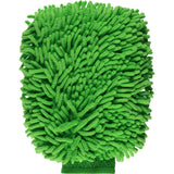 Green microfiber cleaning pad on a white background