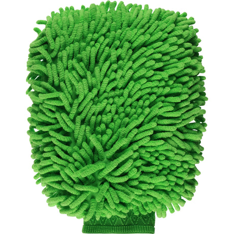 Green microfiber cleaning pad on a white background