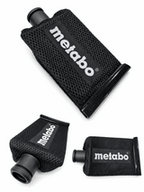 Three black Metabo nozzles with mesh covers on a white background