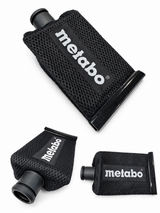 Three black Metabo nozzles with mesh covers on a white background