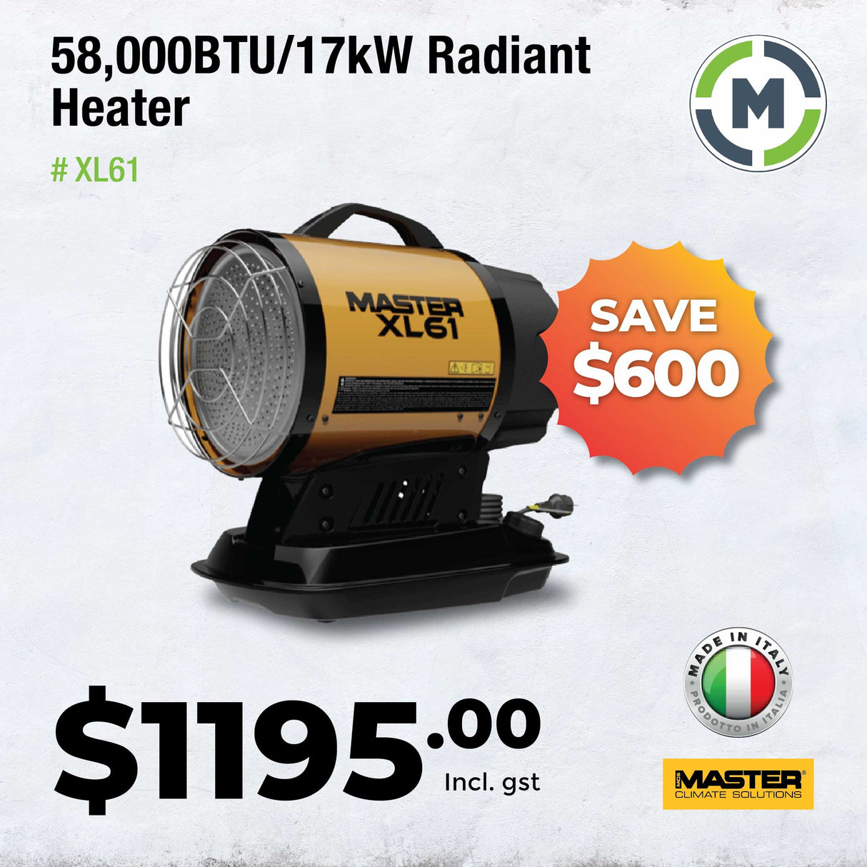 Diesel Fired Radiant Heater - Heats up to 155m2 - XL61