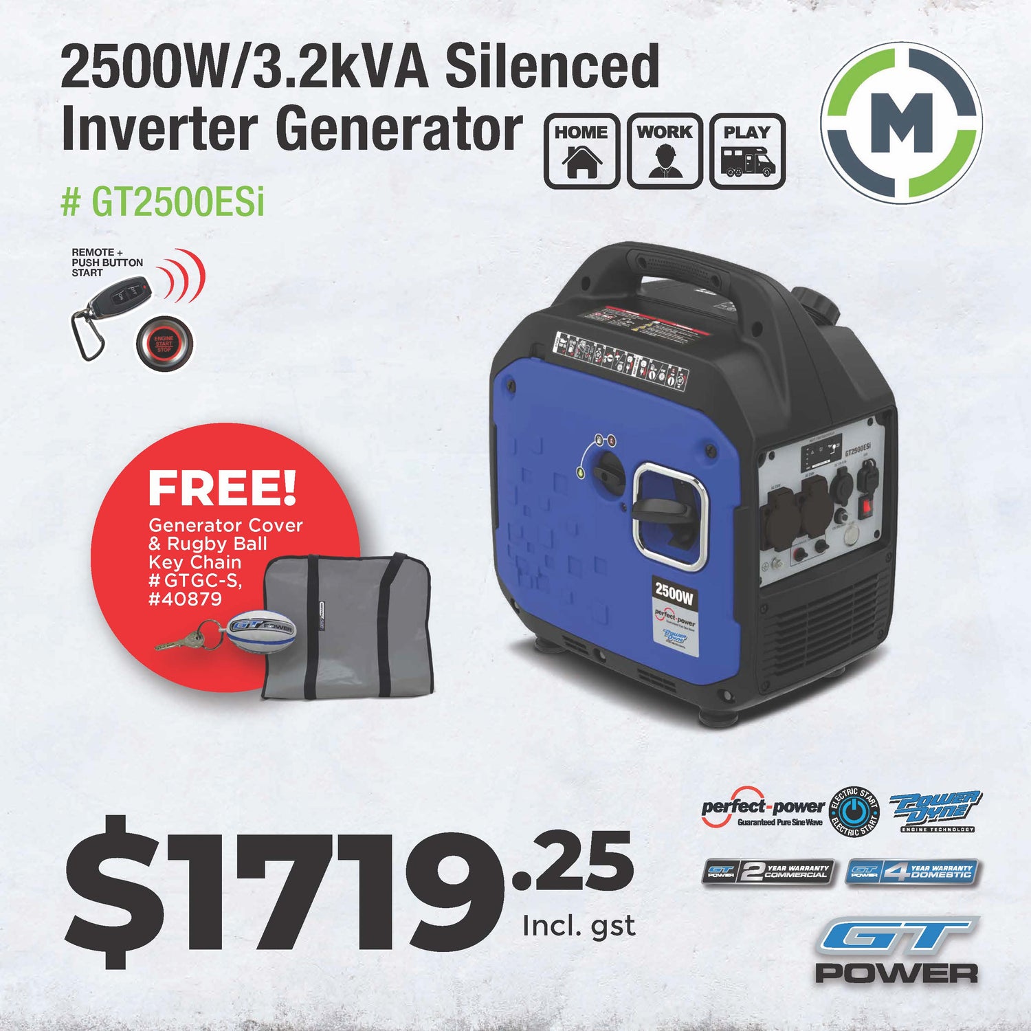 GT Power 2500 Electric Start Inverter Generator GT2500ESi