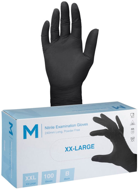 Disposable Black Nitrile Powder Free Gloves - 100 Pack