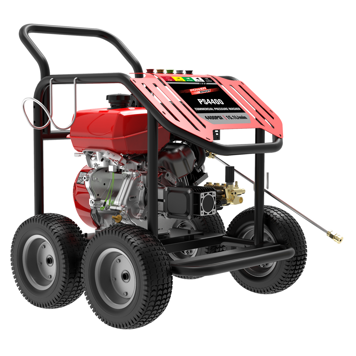 Red and black pressure washer on a white background