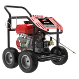 Red and black pressure washer on a white background