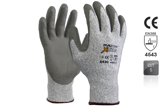 RAZOR X500 Glove, HPPE Cut Resistance Level 5, Fibre PU coating