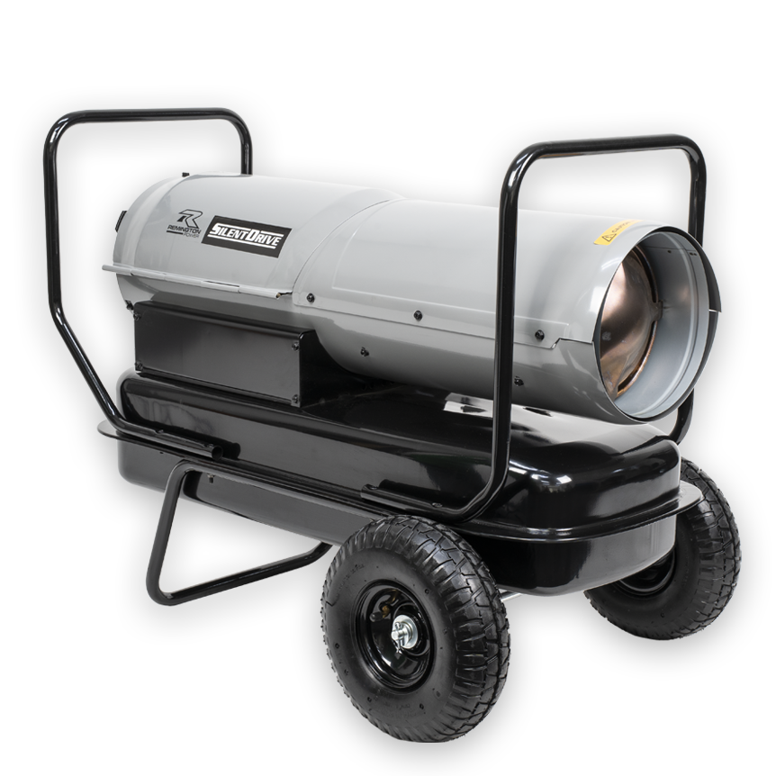 Portable heater with wheels on a white background