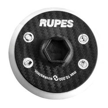 Rupes sanding disc with carbon fiber pattern on a white background