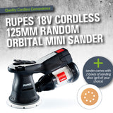Rupes 18V Cordless 125mm Random Orbital Mini Sander - Includes 100 Sanding Discs