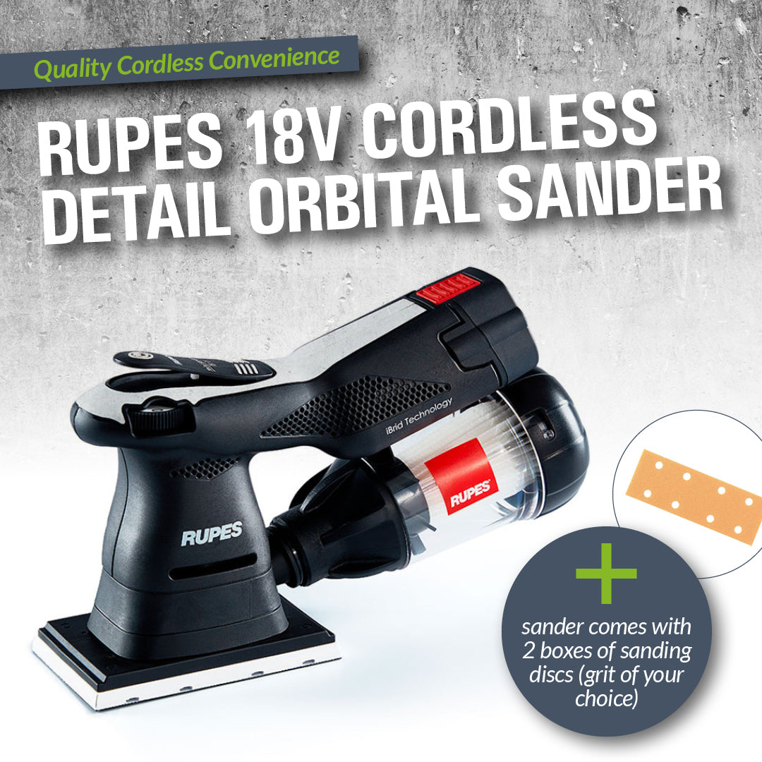 Rupes 18V Cordless Detail Orbital Sander - 80mm x 130mm -  Includes 100 Sanding Discs