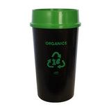 Black recycling bin with green lid and 'ORGANICS' text 