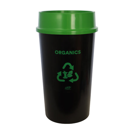 Black recycling bin with green lid and 'ORGANICS' text 