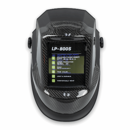 Black welding helmet with digital display 