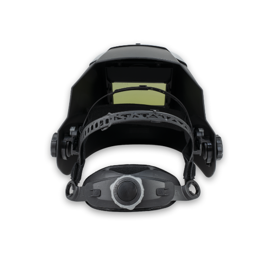 Black welding helmet with a visor