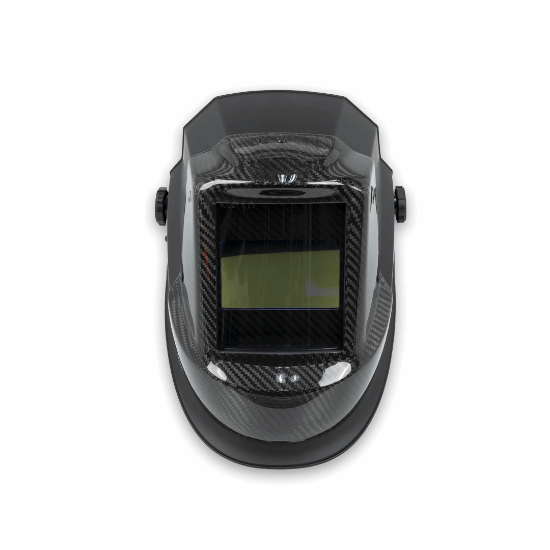 Black welding helmet with a clear visor 