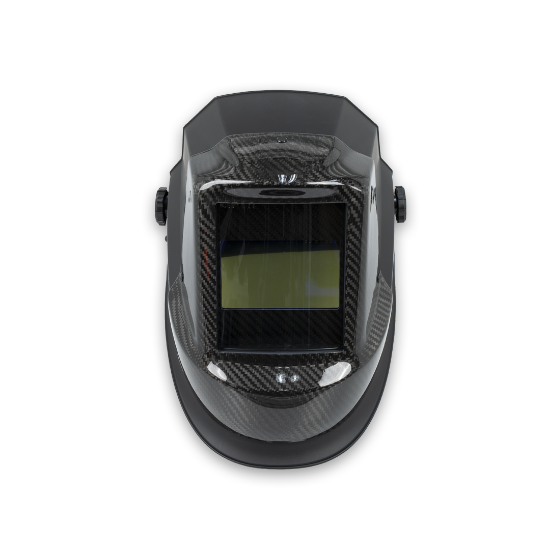 Black welding helmet with a clear visor 