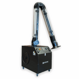 Industrial dust extraction system with two flexible arms on a white background