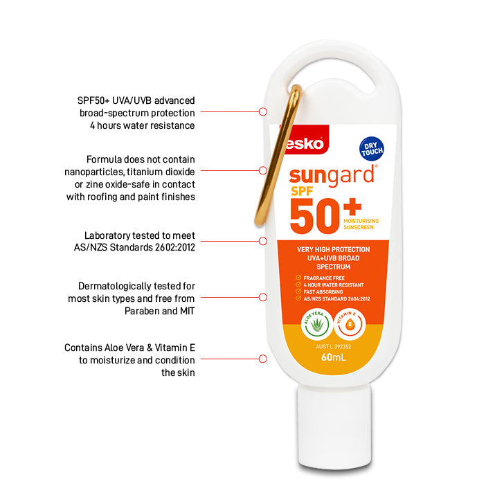 60ml Sungard SPF50+ Moisturising Sunscreen with handy Carabiner Clip