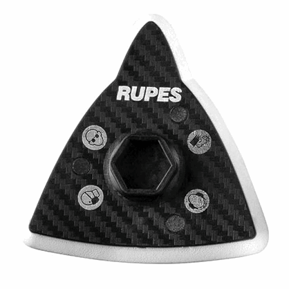 Triangular sanding block with carbon fiber pattern and RUPES branding on a white background