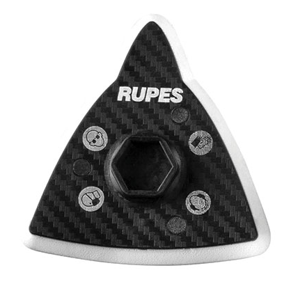 Triangular sanding block with carbon fiber pattern and RUPES branding on a white background