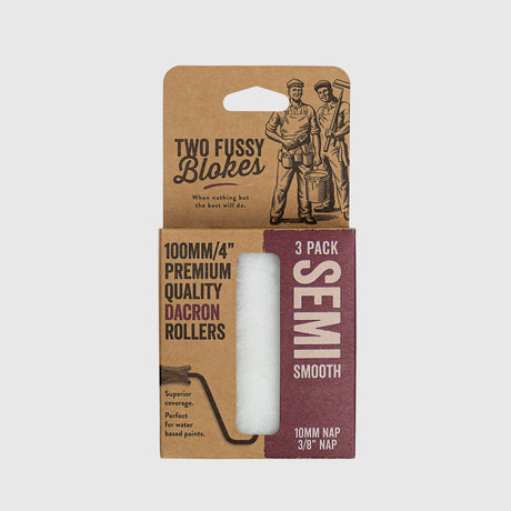 Packaging of Two Fussy Blokes dacron rollers on a white background