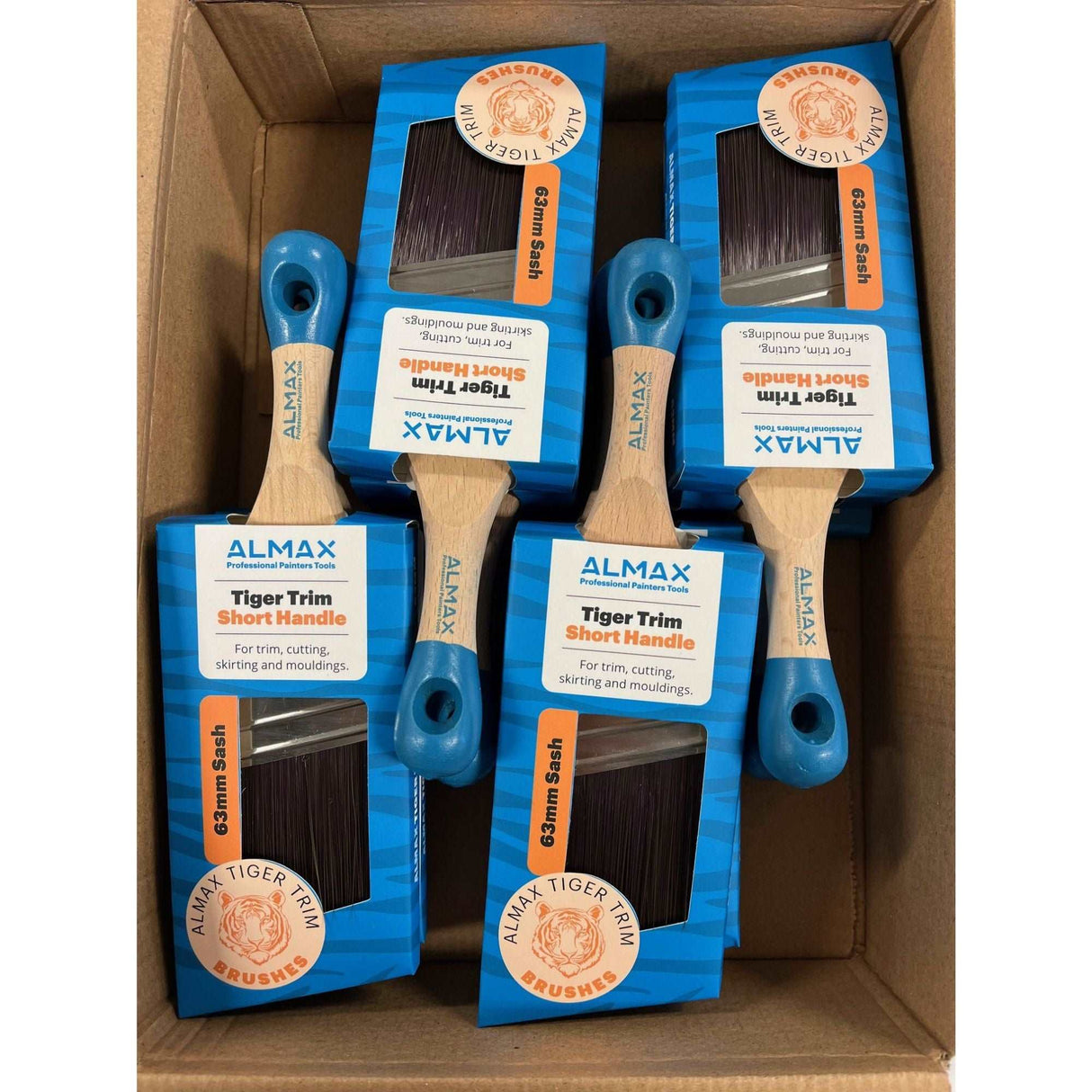 Buy The Box - Short Handle Almax Tiger Trim Angle Sash Paint Brushes - 2 Sizes