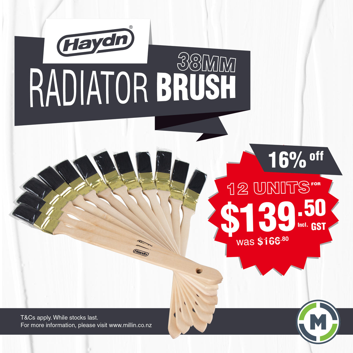 38mm Radiator Brushes Buy The Box - 12 Packs