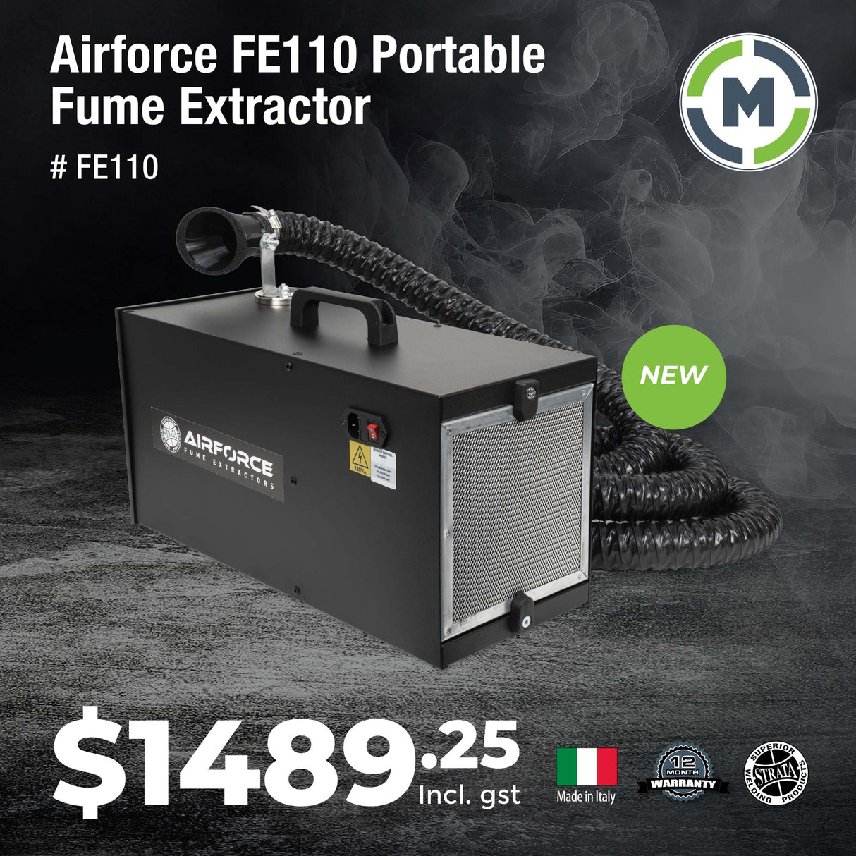 Strata Airforce FE110 Portable Fume Extractor 3M Hose Magnetic Hood