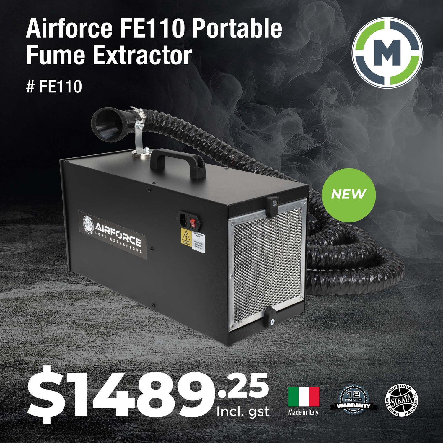Strata Airforce FE110 Portable Fume Extractor 3M Hose Magnetic Hood